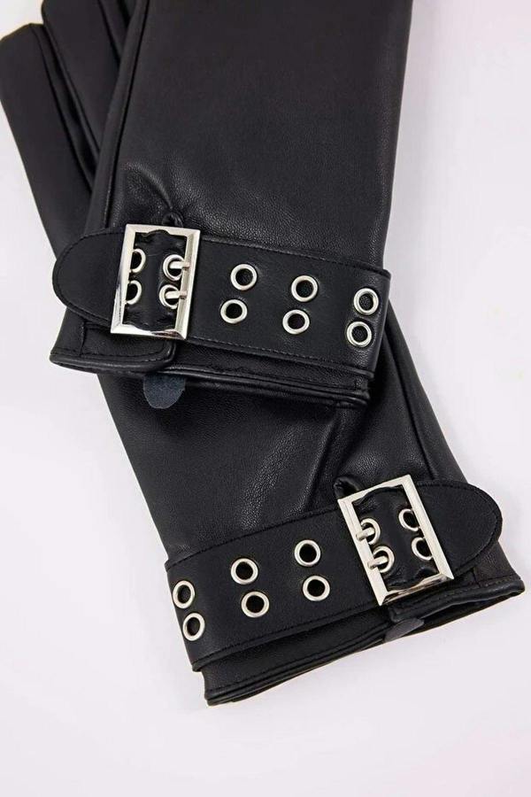 WOVCOR Women's Faux Leather Gloves with Belt Detail