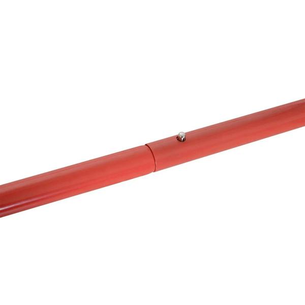 Red powder-coated metal support bar for a rebound kickback goal