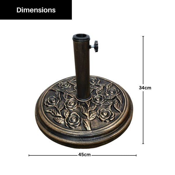 Samuel Alexander 9kg 45cm Diameter Bronze Parasol Bases Heavy Duty Cast Iron Effect Floral Rose Design