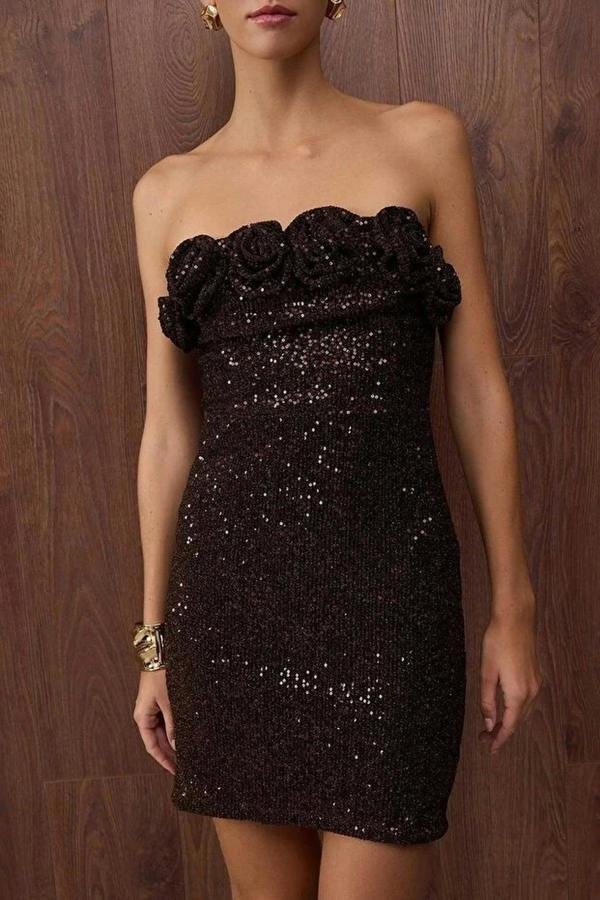 WOVCOR Elegant Sequin Dress with Ruffle Collar Detail