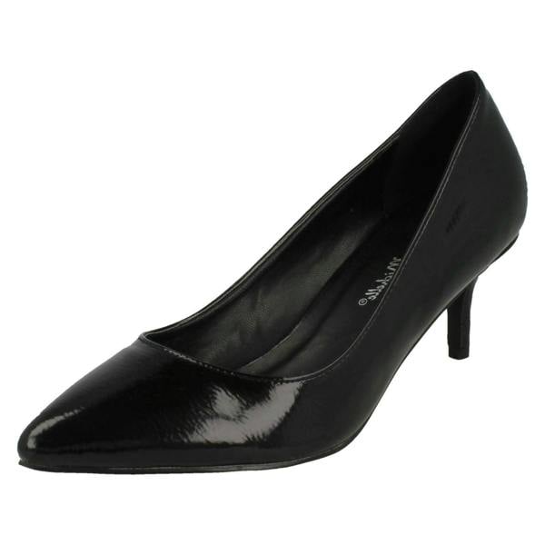 Anne Michelle Ladies Anne Michelle Kitten Heel Crinkle Patent Court Shoes