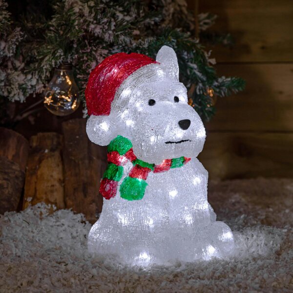 Samuel Alexander 31cm Light up Acrylic Christmas Westie Dog Decoration with 40 White LEDs