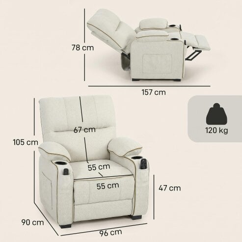 HOMCOM Electric Massage Recliner Armchair with Vibration, Heat, Beige