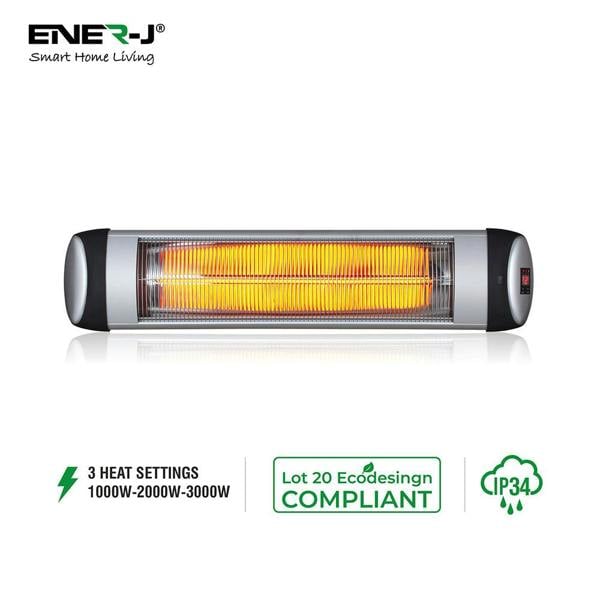 Ener-J 3000W Infrared Patio Heater, Wall Mounted Outdoor Electric Heater with Quartz Tube, Remote Control, LED Display, IP34