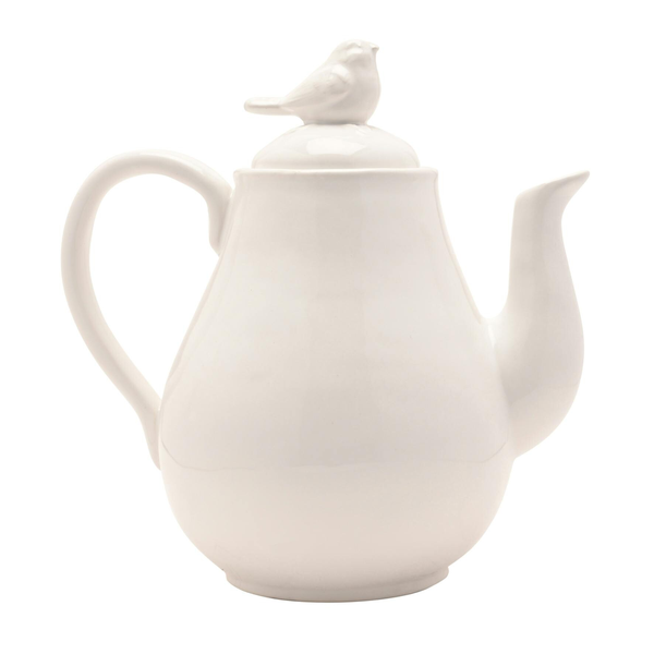 Hestia Tall White Floral Bird Teapot