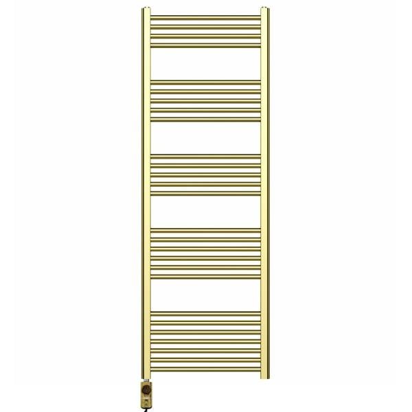 MYHOMEWARE 550 x 1600 mm Shiny Gold Electric Bathroom Towel Rail Radiator Heater With AF Thermostatic Electric Element Pre-Filled
