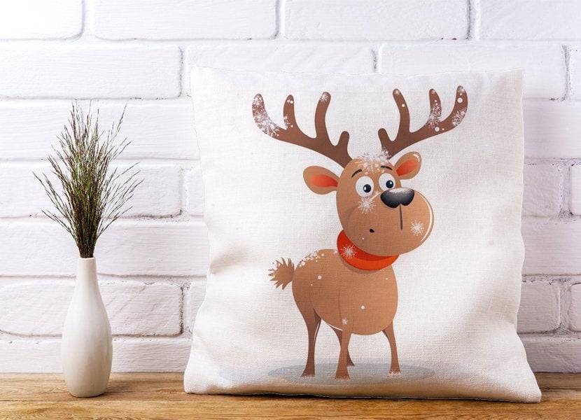 Warren Reed Reindeer In A Scarf Cushions