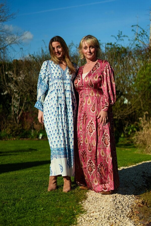 AMELIA FLOATY SLEEVE WOODBLOCK PRINTED COTTON VOILE DRESS
