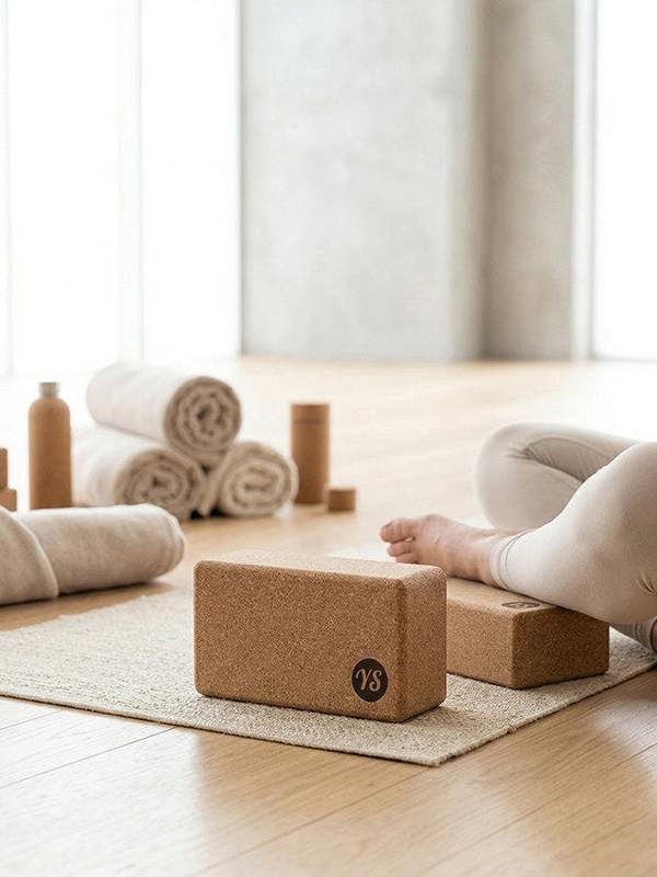 Woman Using a Cork Yoga Brick