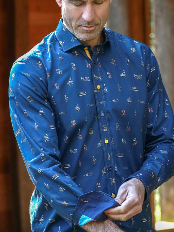 Claudio Lugli Musical Instrument Print Satin Cotton Shirt