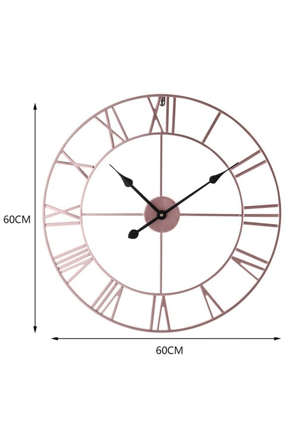 Living and Home 60cm Dia Rose Gold Roman Numeral Skeleton Wall Clock