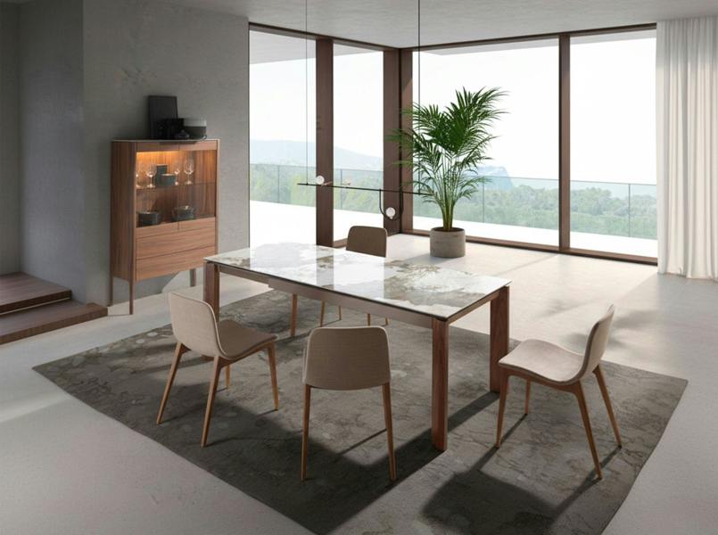 Angel Cerdá Rectangular porcelain marble and walnut extending dining table 1118