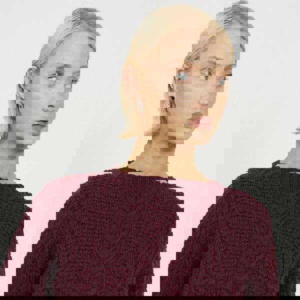 Brave Soul Burgundy Crew Neck Cable Knit Jumper - Burgundy Image 4