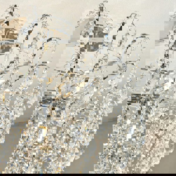 Decorative Flush Bathroom Ceiling 4 Light Fitting - Clear Glass Faceted Crystals