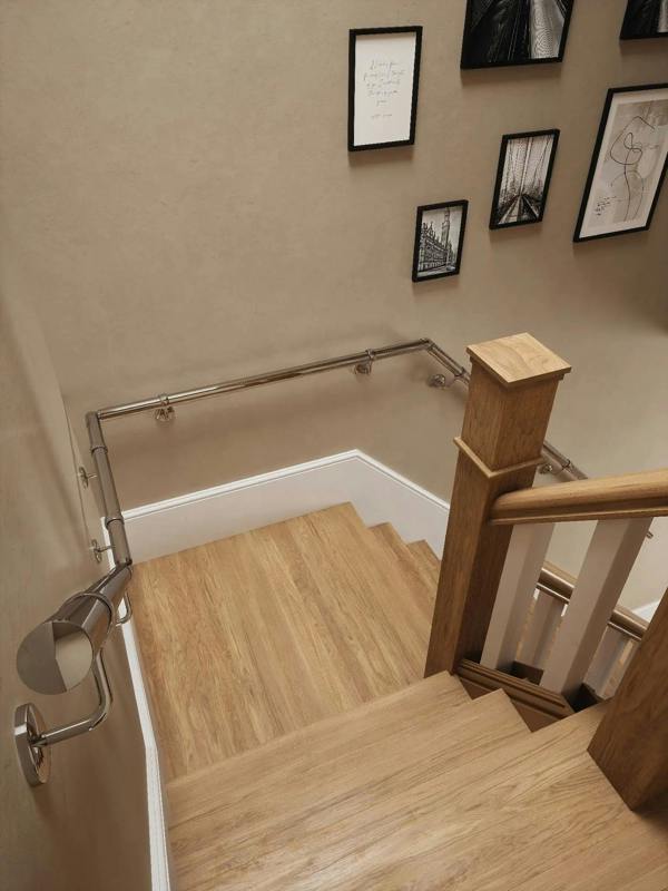 View down to B Radway Chrome quarter landing handrail system 