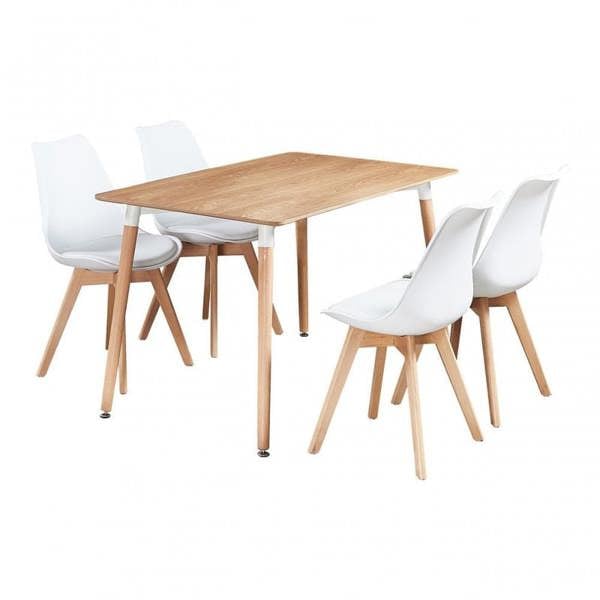 Life Interiors 5PCs Dining Set - an Oak Halo Dining Table & Set of 4 Lorenzo Tulip Chairs with Padded Seat