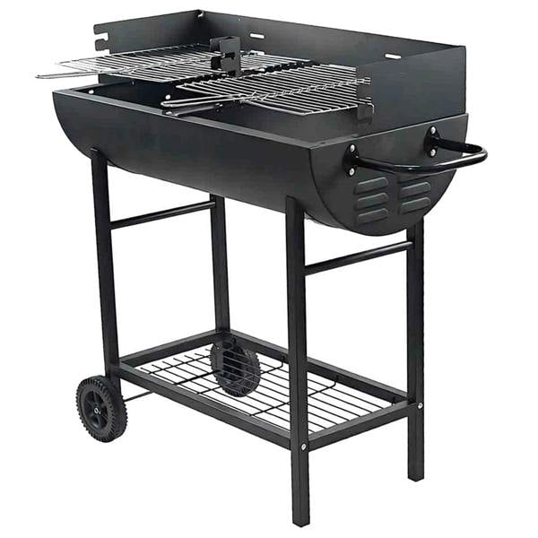 Gr8 Garden Charcoal BBQ Grill Half Barrel Dual Zone Garden Trolley Barbecue Adjustable Height Outdoor Cooker