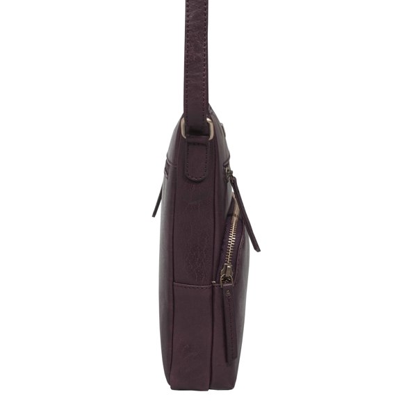 Assots London 'AGATHA' Plum Vintage Polished VT Real Leather Crossbody Bag