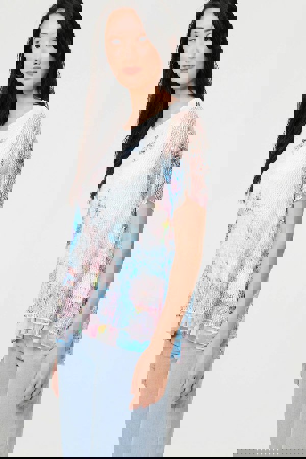 Pink | Butterfly Print Mesh Layered Top
