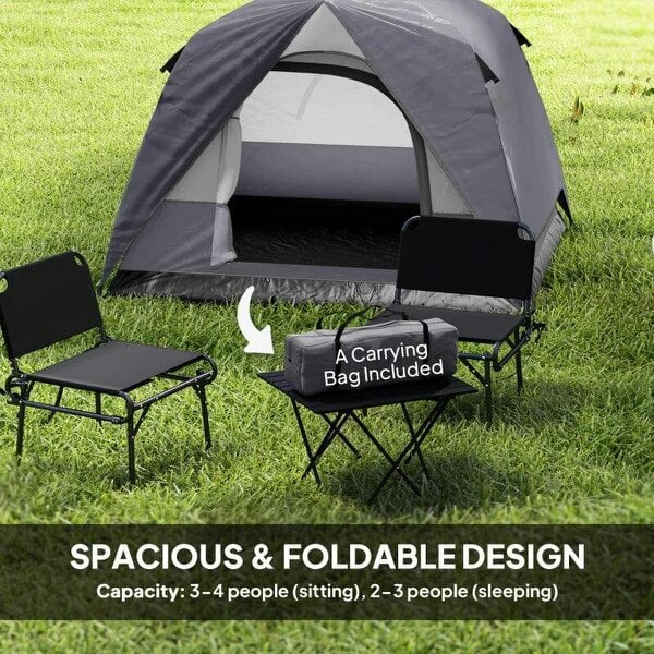 Camping Tent, Easy Set Up 2-3 Man Tent with Sewn-in Groundsheet, 3000 mm Dome Tent w/ Mesh Windows, Dark Grey