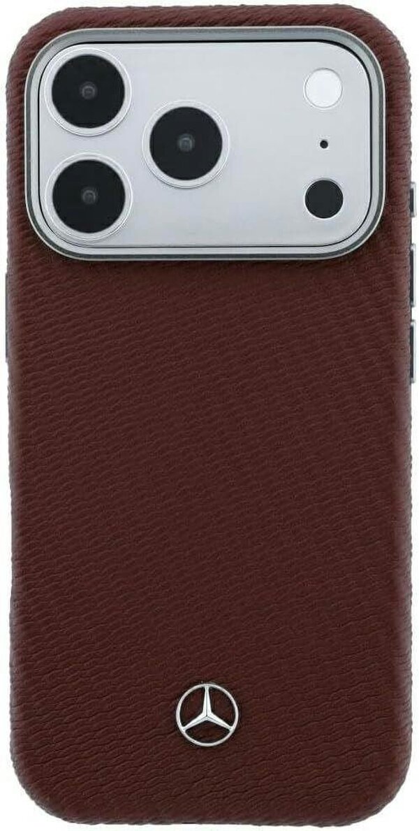 Mercedes Leather Semi Wrap Wood Effect Case with MagSafe for iPhone 17/18 Pro 6.3" Burgundy - MEHMP18L25PFWWPR