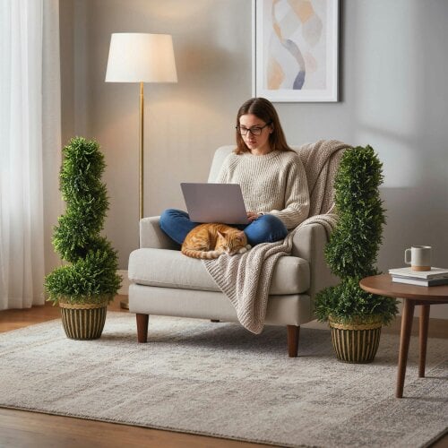 Wyld Haus Lurese Set Of 2 Artificial Spiral Cypress Style Topiary Trees In Pots 90cm