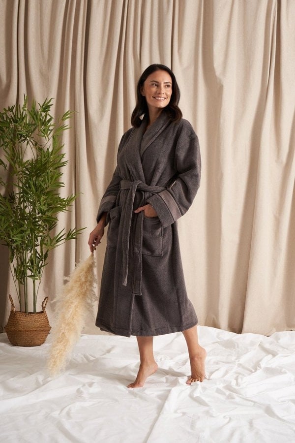 Bamboo Towelling Robe in Smoke GreyHomeware