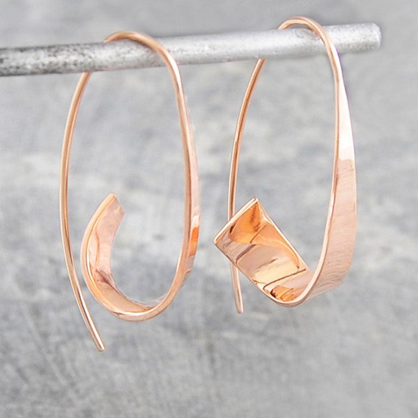 Flared Ribbon Rose Gold Hoop Earrings - Otis Jaxon Silver Jewellery