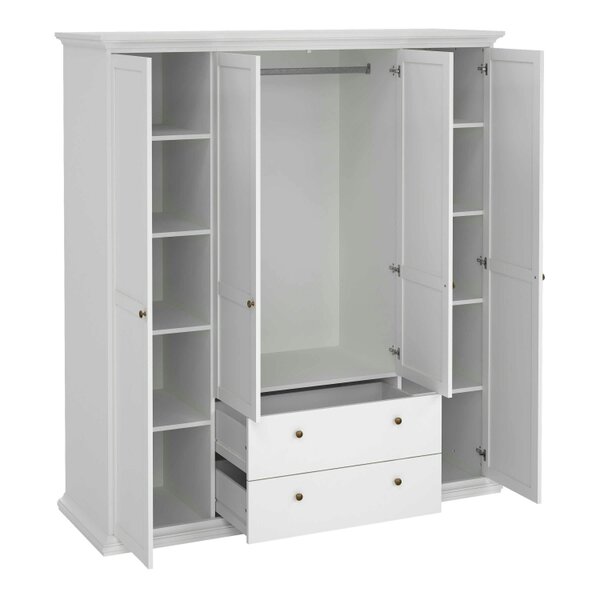 Wyld Haus Osaka Farmhouse White Wooden Wardrobe 4 Doors 2 Drawers