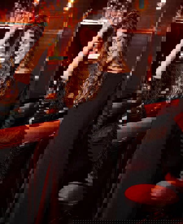 Needs No Label Black Feathered Trim Midaxi Dress