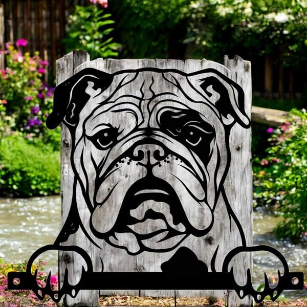 EDH Door Hardware Metal Bulldog Peeking Dog Silhouette – 25.5cm x 32cm | Durable Outdoor & Indoor Wall Art for Garden, Fence, or Home Décor