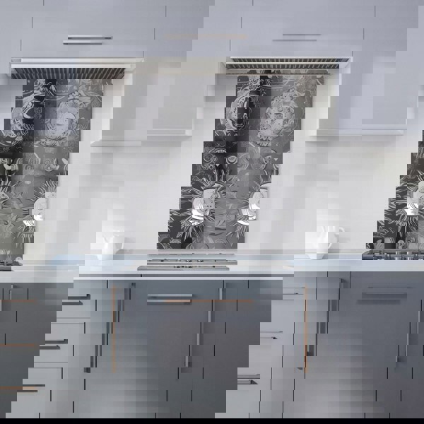 Warren Reed - Designer Black Grey Abstract Sun and Moon Kitchen Splashback