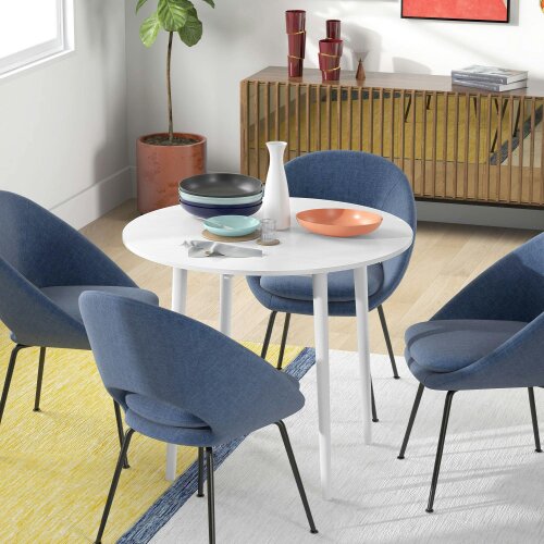 Wyld Haus Zinise Solid Wood White Round Folding Dining Table Seating 4 With TaFauxred Legs