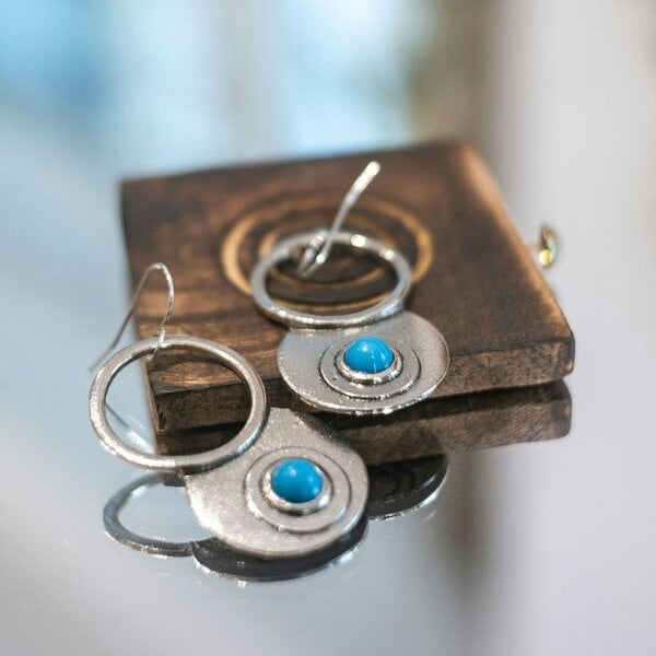 The Colourful Aura Retro Hollow Circle Ethnic Quirky Turquoise Stone Dangle Drop Statement Earring