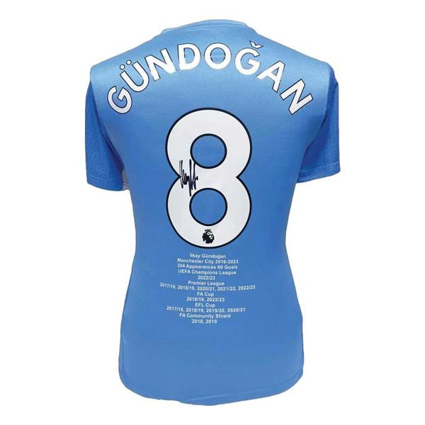 Unbranded Ilkay Gundogan signed Manchester City shirt career stat shirt — Framed