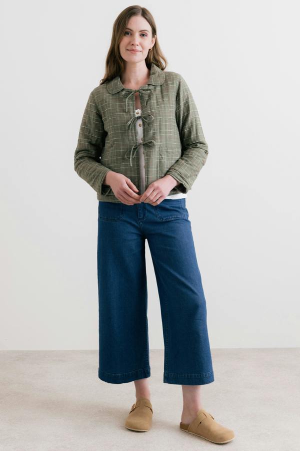 Lily & Me Ash Quilted Checked Reversible Jacket Green