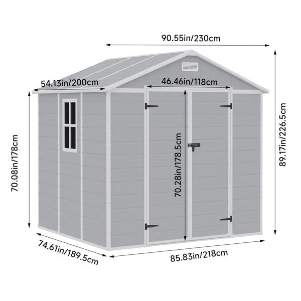 8x6ft Outdoor Apex Roof Plastic Tool Shed with Dual-door (Ver.2) Living and Home