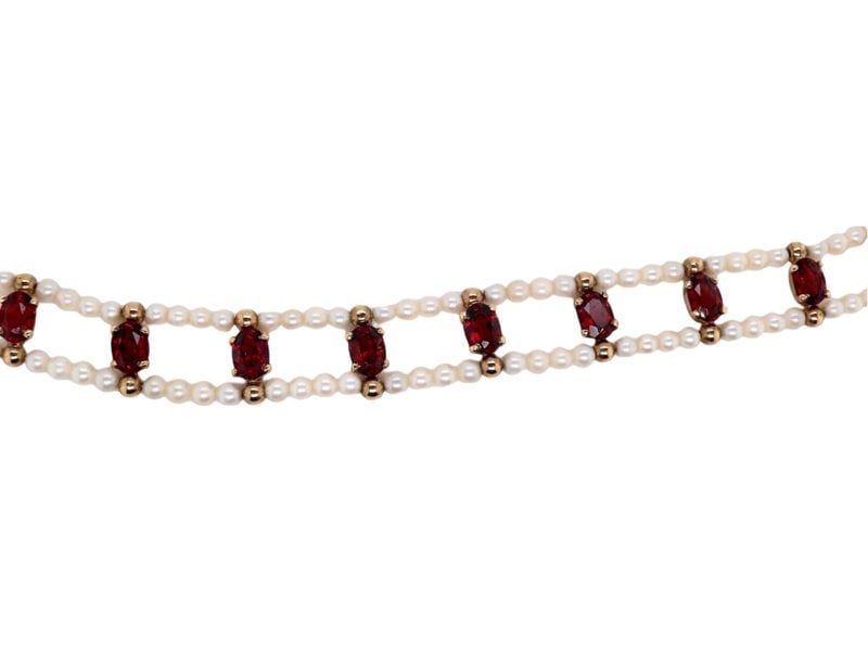 Vintage Tom A 1970s Cultured Pearl and Garnet Bracelet