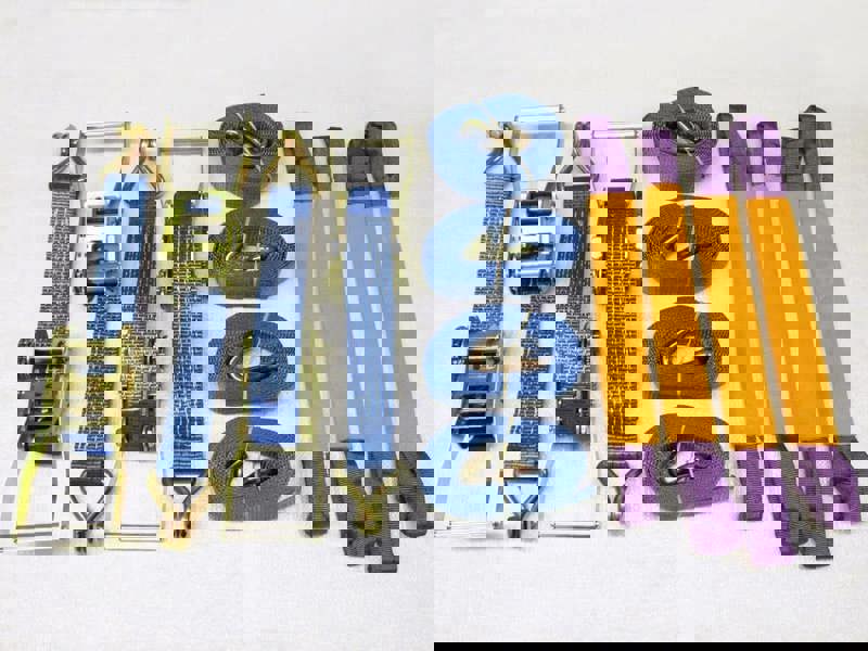 Recovery Ratchet Strap Set 50MM x 6M x4 (Round Sling Alloy Wheel Tie Down Trailer Kit)