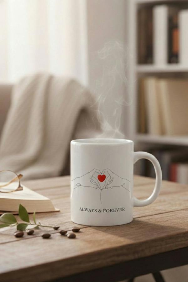 Dyzi Always & Forever Heart Line Art Printed Mug Valentine’s Day Gift