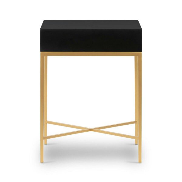 Wyld Haus Murano Black Gloss and Gold One Drawer Bedside Table