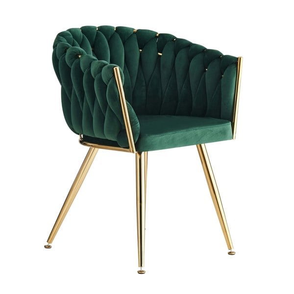 Life Interiors Single Roma Knot Velvet Armchair with Gold Metal Legs, Modern Tufted Design for Living Room