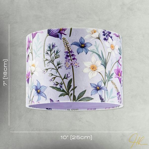 Vivid and Chic Lavender Velvet Lamp Shade with Blue and White Flowers Image 7
