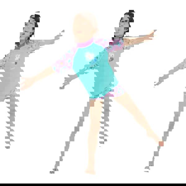 Speedo Tots Girls Printed Sun Protection mermaid swimsuit set in turquoise and pink