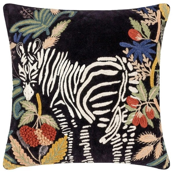 Wylder Exotic Embroidered Zebra Cushion Cover - Midnight