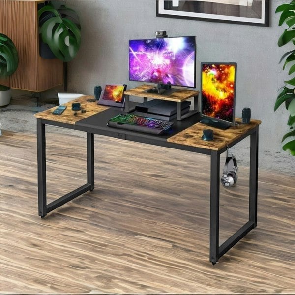 Rafaelo Mobilia Industrial Writing Desk With Moveable Monitor Mount