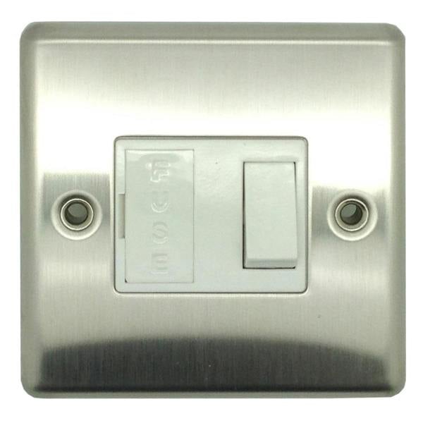 British General Polished Chrome White Insert Switched Fused Spur Home House Wall Switch