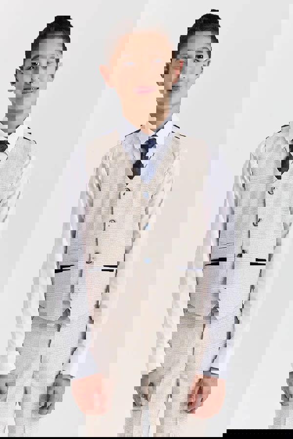 Paul Andrew Regent - Boys Cream 3 Piece Prince Of Wales Checked Suit