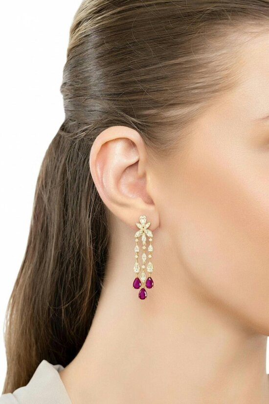 Latelita Duchess Ruby Drop Earrings Gold