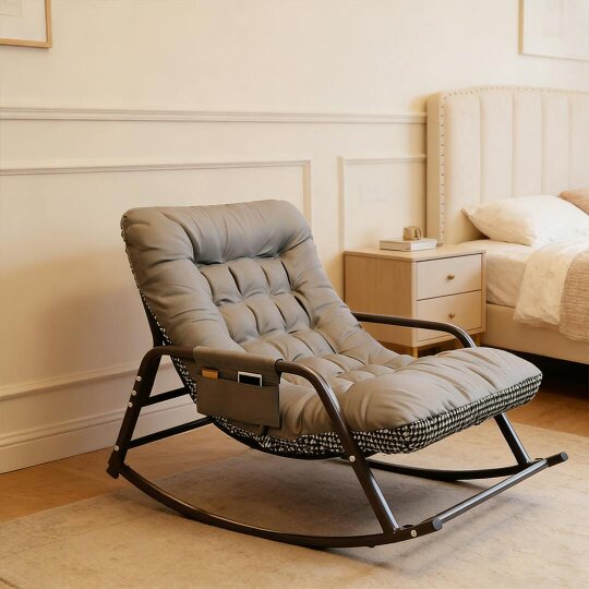 Havendro Modern Rocking Lounge Chair Two-Seater Nordic Reversible Cushion Soft Fabric